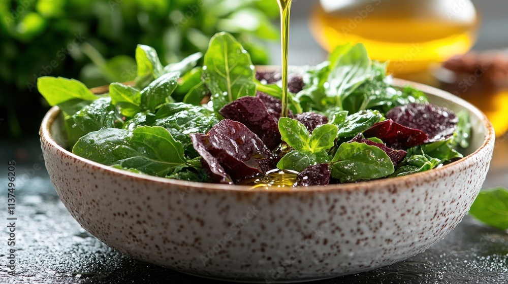Beetroot and spinach salad with olive oil dressing. Beetroot and spinach salad with olive oil dressing.