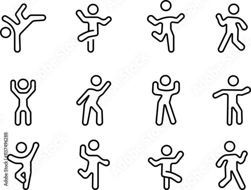 Dancing People Icon set, Trendy Dances, Tango, Twerking, Breakdance, Happy dancing people icons Modern dance class vector silhouette symbols, Disco dance lifestyle, isolated on transparent background.