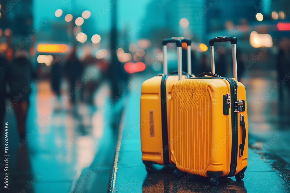 Suitcase with City Skyline in Background Suitcase with City Skyline in Background