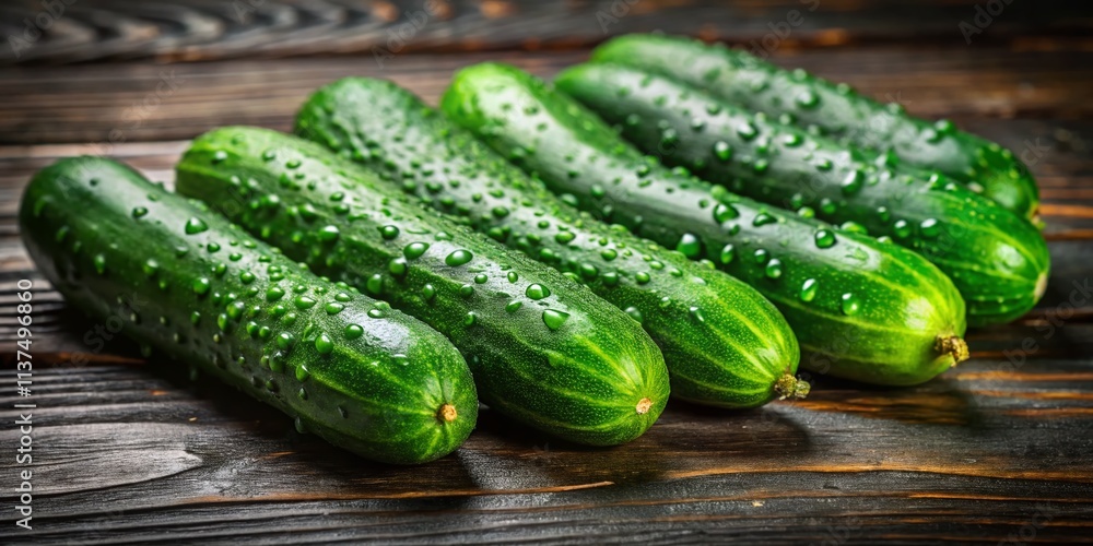 Fresh Organic Cucumbers: Vibrant Green Vegetables with Water Droplets Fresh Organic Cucumbers: Vibrant Green Vegetables with Water Droplets