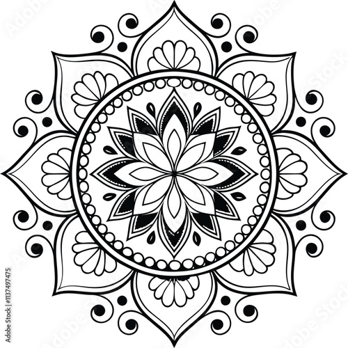 Black and white mandala vector for coloring,mandala in bianco e nero vettoriale da colorare