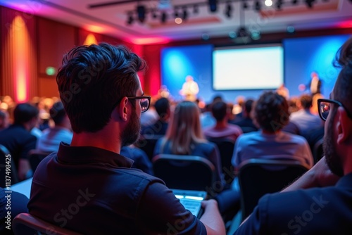 Wallpaper Mural Engaged Audience in a Conference Room Focusing on a Presentation with a Large Screen Displaying Visuals Torontodigital.ca