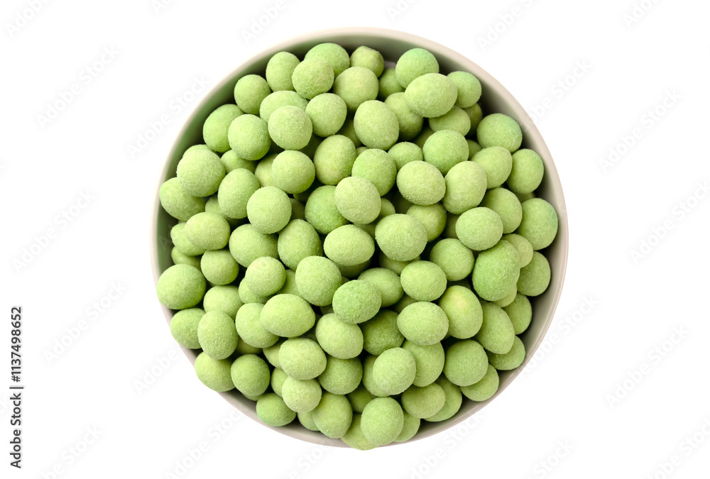 Pile of whole wasabi coated peanuts isolated on white. Pile of whole wasabi coated peanuts isolated on white.