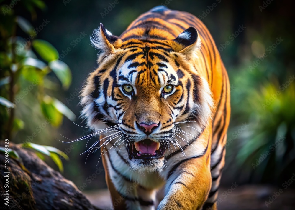 Furious Tiger Attack, Wildlife Predator Aggression, Big Cat Hunting Scene, Dangerous Jungle Beast Furious Tiger Attack, Wildlife Predator Aggression, Big Cat Hunting Scene, Dangerous Jungle Beast