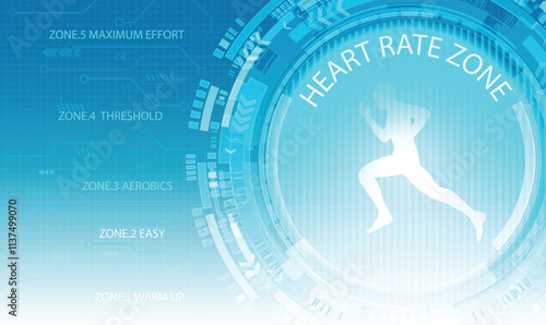 Running man graph info of heart rate electrocardiogram and running zone.Vector illustration