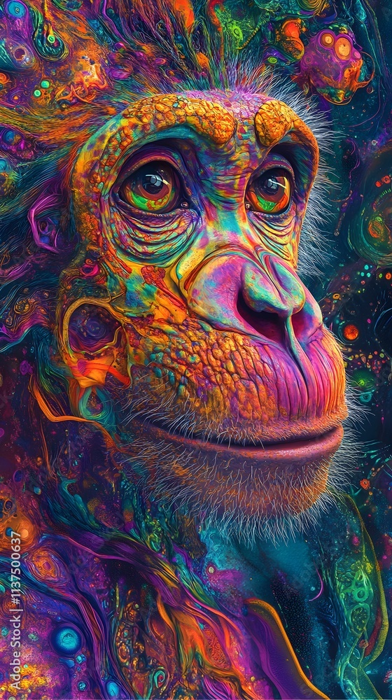 69. A vibrant portrayal of the nervous system in a monkey, illustrating its cognitive abilities 69. A vibrant portrayal of the nervous system in a monkey, illustrating its cognitive abilities
