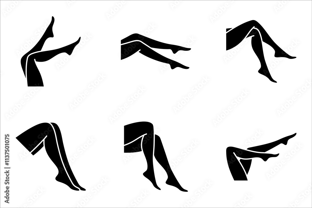 Woman legs icon set, female body symbol, vector illustration on white background Woman legs icon set, female body symbol, vector illustration on white background