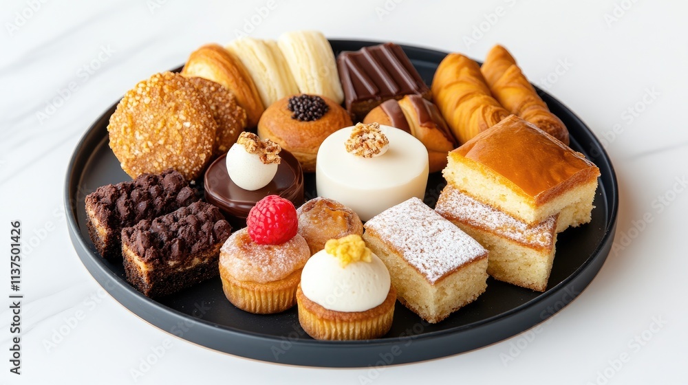 Assorted Pastries and Desserts on Black Plate Assorted Pastries and Desserts on Black Plate
