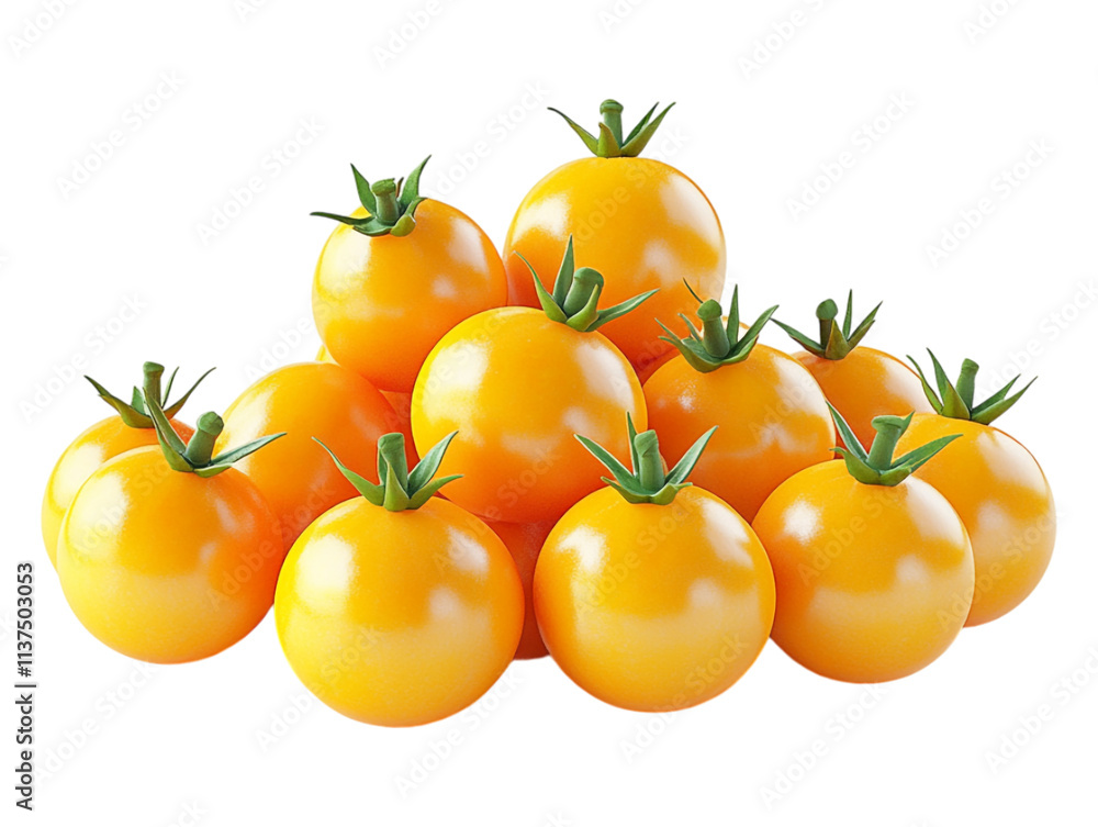 A pile of yellow tomatoes isolated against a transparent background. A pile of yellow tomatoes isolated against a transparent background.