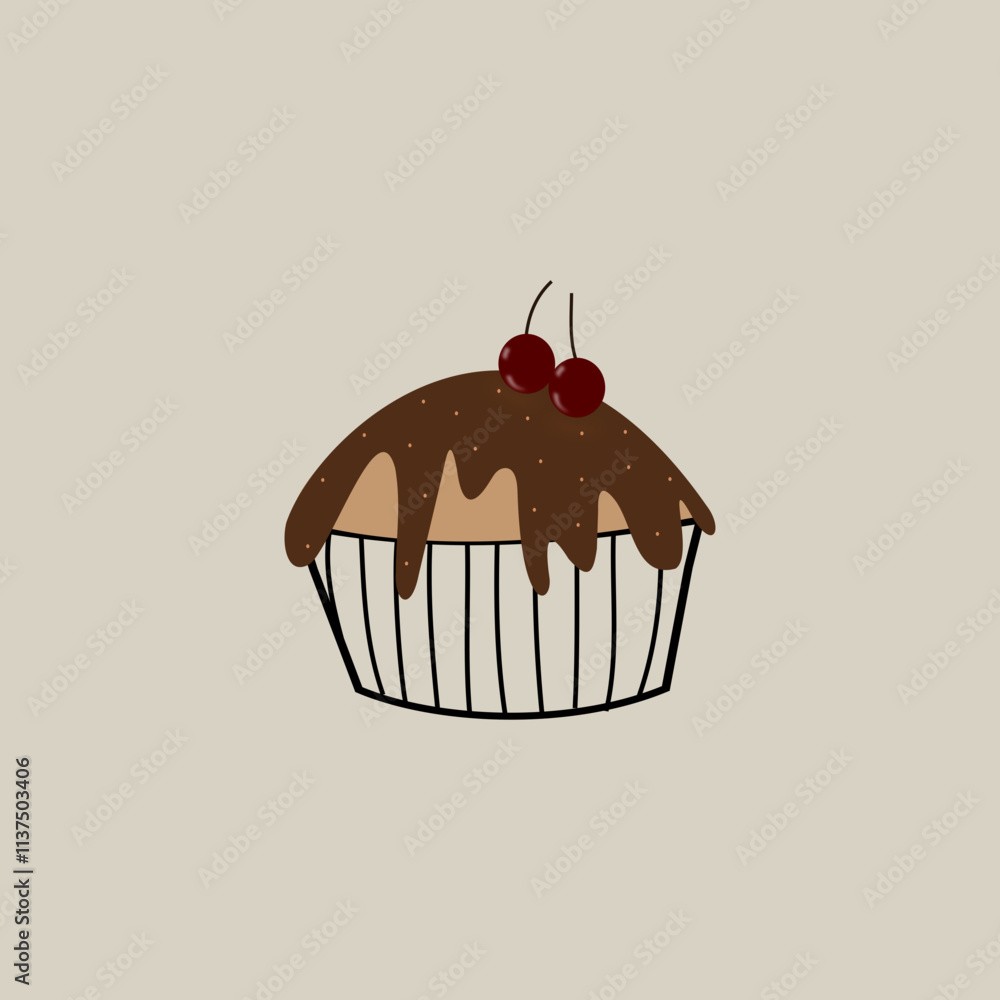 Delicious Cupcake with Chocolate Topping and Cherry Garnish Delicious Cupcake with Chocolate Topping and Cherry Garnish