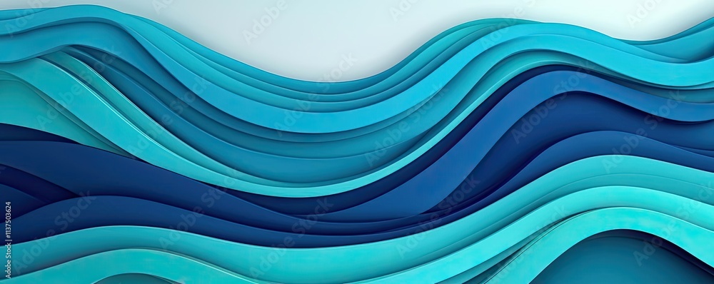 Fototapeta premium Wave abstract background concept. Vibrant wavy layers in shades of blue creating abstract visual interest.