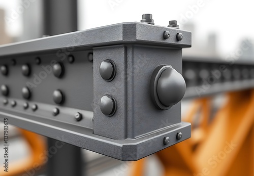 Closeup view of a grey metal structural beam photo