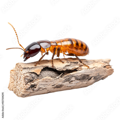 A termite chewing on wood isolated on a transparent background, perfect for pest control studies, educational materials, or nature-themed content.