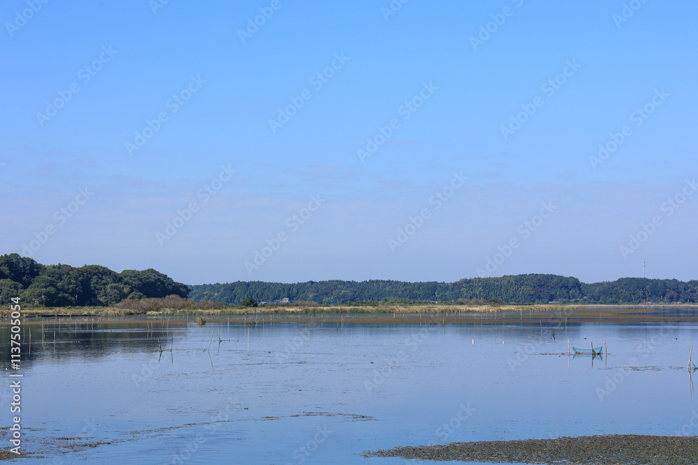 印旛沼の青空快晴風景 印旛沼の青空快晴風景
