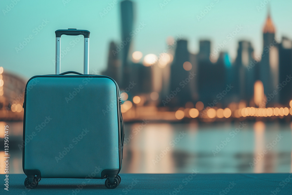 Suitcase with City Skyline in Background Suitcase with City Skyline in Background