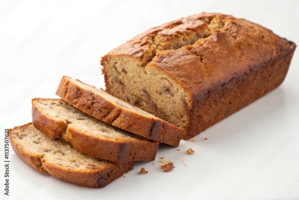Freshly baked banana bread loaf sliced and ready to enjoy in a cozy kitchen setting Freshly baked banana bread loaf sliced and ready to enjoy in a cozy kitchen setting