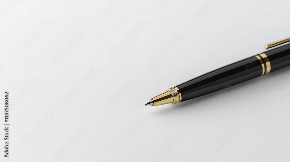 Black pen with gold accents on white surface. Black pen with gold accents on white surface.