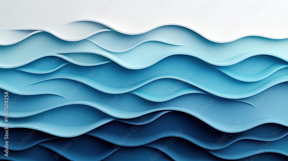 Fototapeta premium Wave abstract background concept. Stylized layers of blue waves create a serene, abstract seascape design.