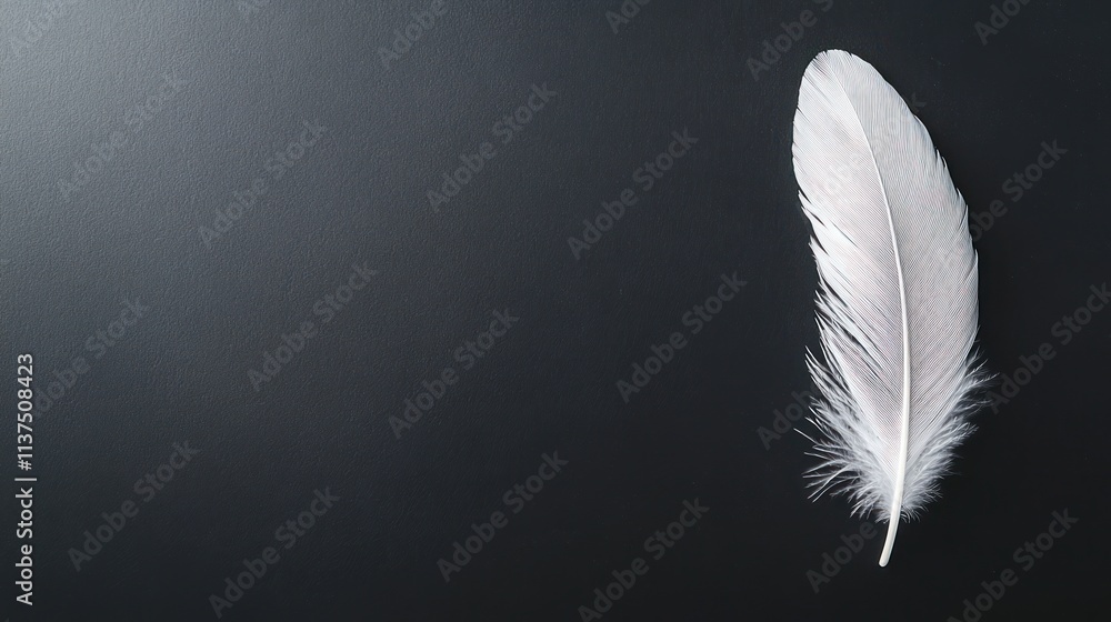 Single white feather on dark grey background. Single white feather on dark grey background.