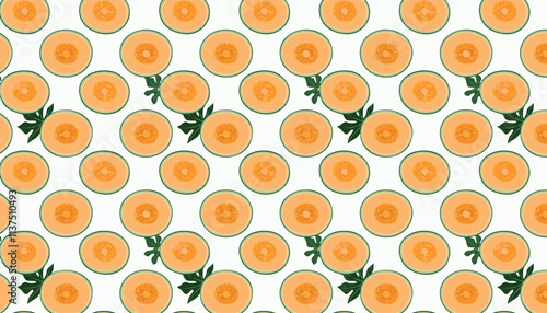 Cantaloupe melon seamless pattern. Vector illustration.