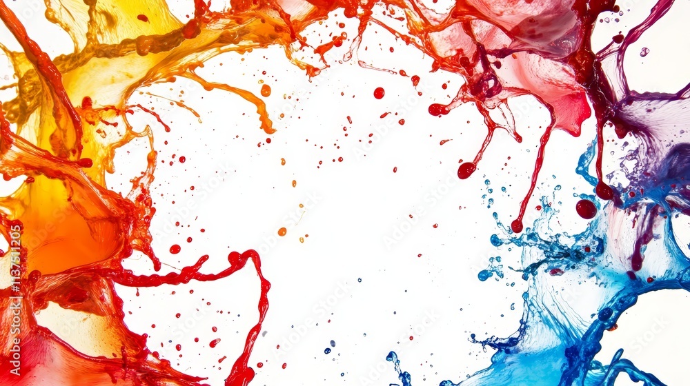 Colorful paint splash explosion on white background, a vibrant abstract art composition Colorful paint splash explosion on white background, a vibrant abstract art composition