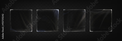 Vinyl vintage cd album or photo cover with cracks, worn edges and scratches. Old paper and plastic square frame with overlay effect. Realistic vector set of retro rough distressed disc package.