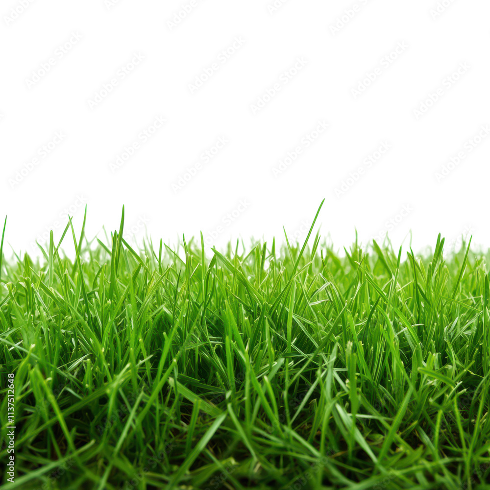 Fototapeta premium Lush Green Grassy Meadow on White Background Transparent Background.