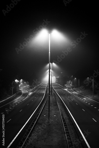 Monochrome Abandoned High Way at Night
