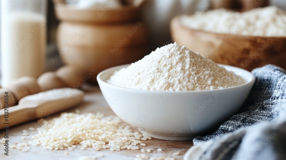 Rustic Farmhouse Scene with Rice and Flour Rustic Farmhouse Scene with Rice and Flour