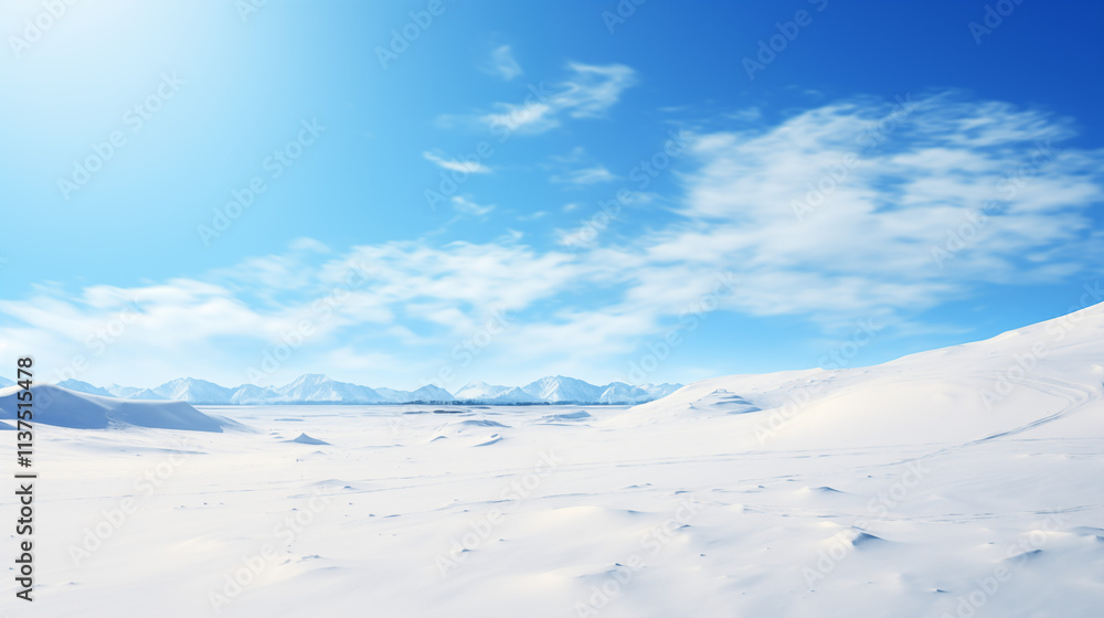 Snowy Winter Landscape with Blue Sky and Clouds Snowy Winter Landscape with Blue Sky and Clouds