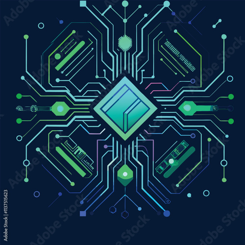 Abstract Circuit Board Design Technology, Network, Digital, Connections, Innovation, System, Data.