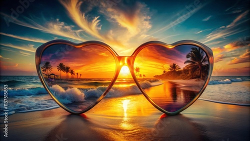 Wallpaper Mural Heart Shaped Sunglasses Double Exposure Photography: Romantic Summer Style Torontodigital.ca