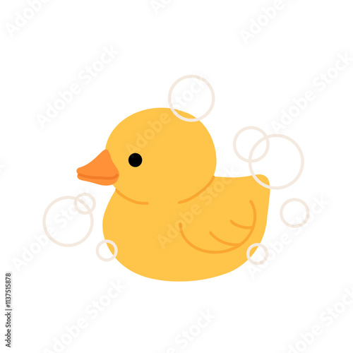 Rubber Duck Bubbles Flat Design Icon Vector Cartoon Illustration Drawing