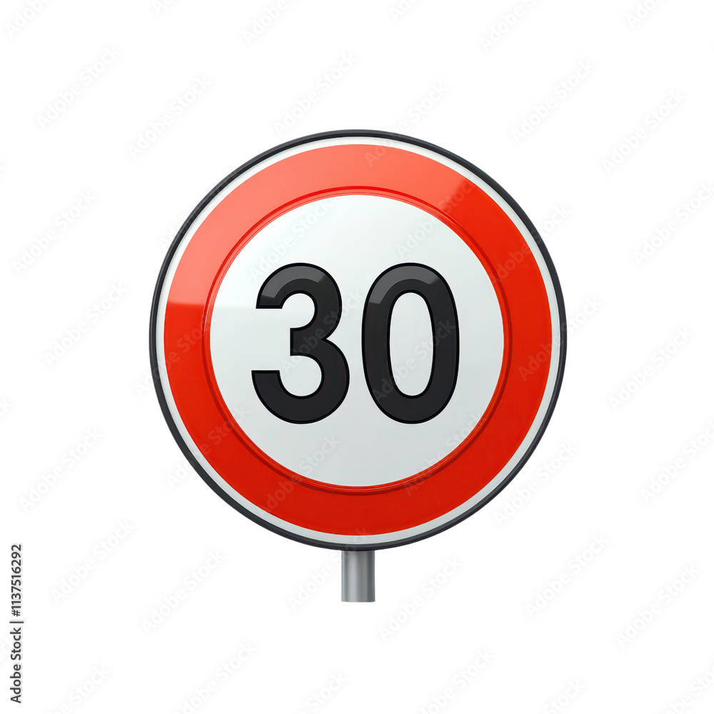 30 km h Speed Limit Sign Round Red Traffic Sign Road Safety 3D Render 30 km h Speed Limit Sign Round Red Traffic Sign Road Safety 3D Render