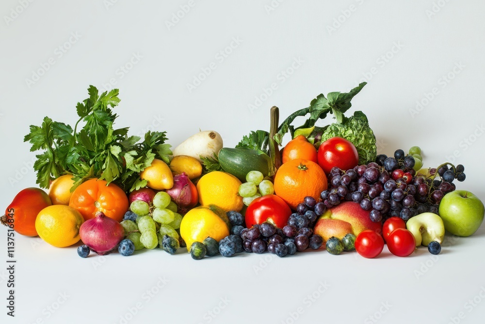 A vibrant assortment of fresh fruits and vegetables A vibrant assortment of fresh fruits and vegetables