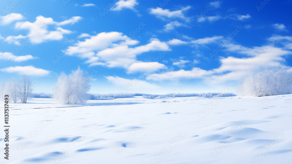 Snowy Winter Landscape with Blue Sky and Clouds Snowy Winter Landscape with Blue Sky and Clouds