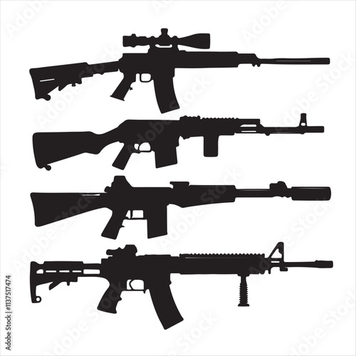 set of rifle gun silhouette