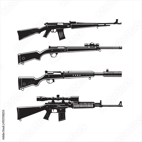 set of rifle gun silhouette