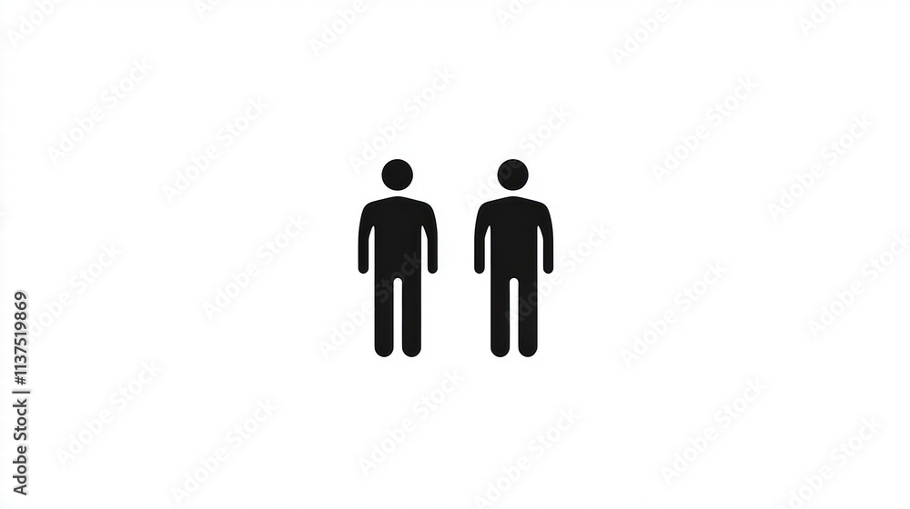 Minimalist restroom symbol featuring two male figures in black and white Minimalist restroom symbol featuring two male figures in black and white