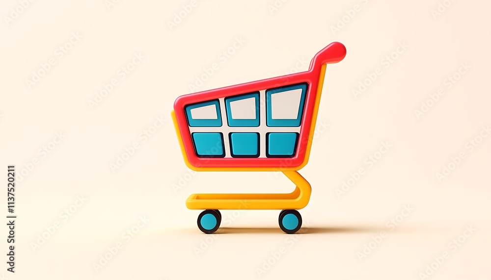 A vibrant e-commerce shopping cart icon on a light background emphasizing the modernity of online shopping technology A vibrant e-commerce shopping cart icon on a light background emphasizing the modernity of online shopping technology
