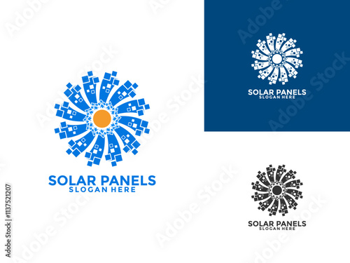 Digital Solar panel logo vector design. Modern Circle Solar Energy with Sun logo icon vector template photo