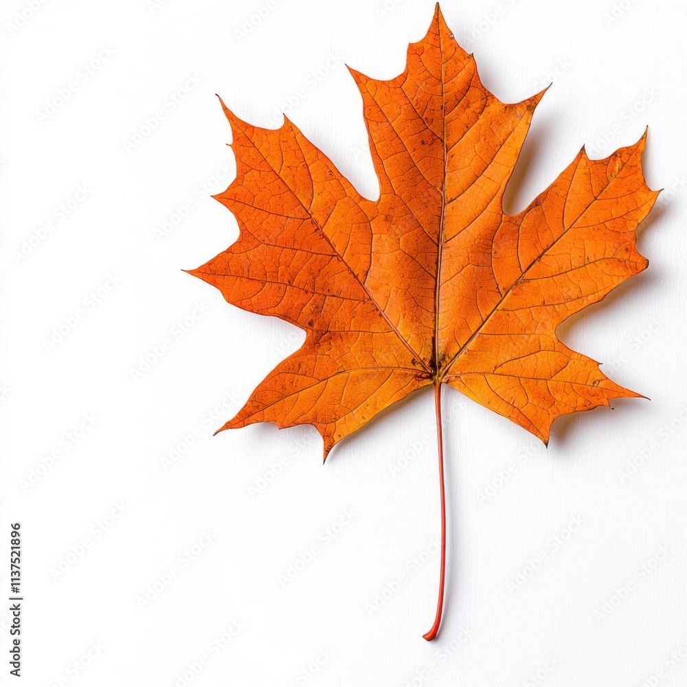 A photostock of a single vibrant orange autumn leaf, isolated on a white background, crisp and seasonal, High Quality A photostock of a single vibrant orange autumn leaf, isolated on a white background, crisp and seasonal, High Quality
