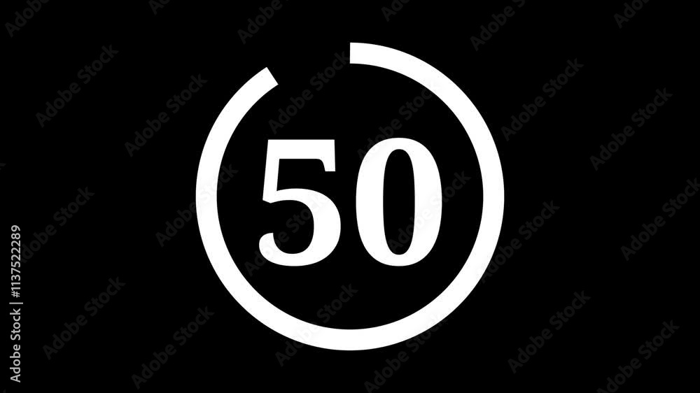 55 seconds countdown timer with white circle countdown animation and white number countdown on black background 55 seconds countdown timer with white circle countdown animation and white number countdown on black background