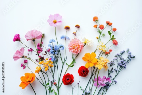 Colorful Flowers Arranged on a White Background