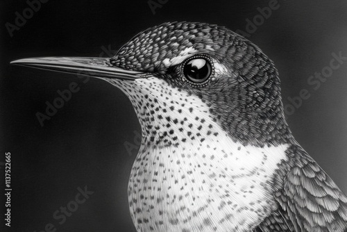 Hummingbird Portrait, Black and White photo