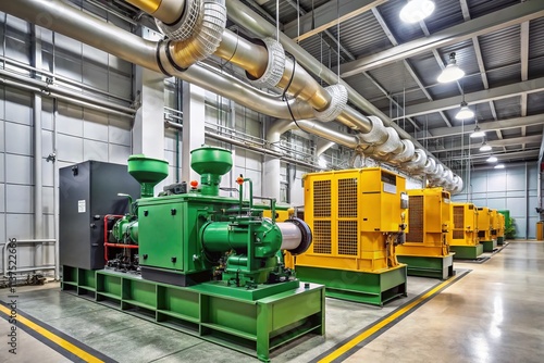 Industrial Diesel Generator Room Featuring Dual Setup for Reliable Power Backup with High Depth of Field, Showcasing Equipment and Infrastructure in a Professional Environment