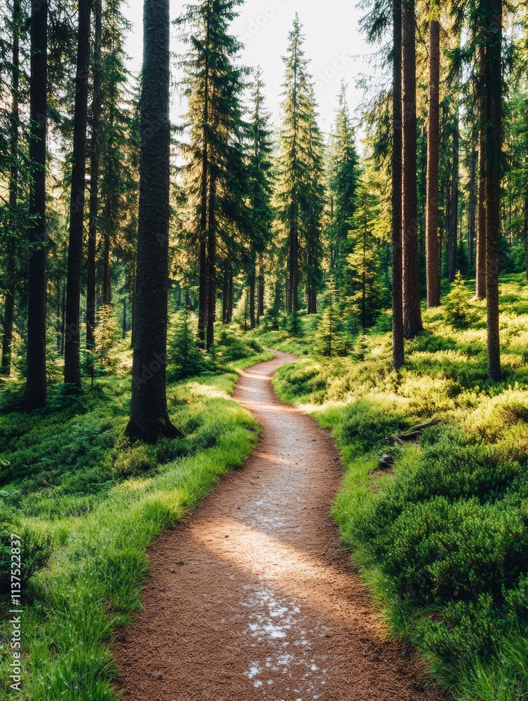 Fototapeta premium Captivating Views of Morning Dew on Scenic Forest Trails A Nature Photography Journey