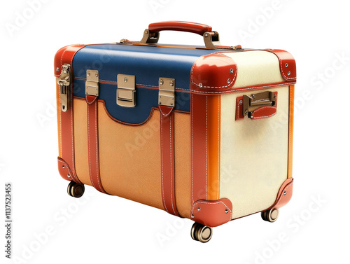 Stylish 3D Fabric Suitcase with Wheels on Transparent Background photo