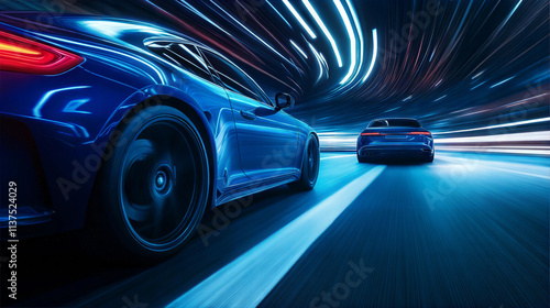 Car, speed, motion, futuristic, highway, tunnel