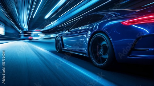 Car, speed, motion, futuristic, highway, tunnel